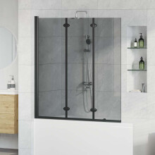 Berkfield Bath Shower Screen Manual Black 130 x 138 cm Tempered Glass