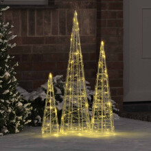 Berkfield Christmas Tree 3 pcs Warm white 20 x 20 x 80 cm Acrylic