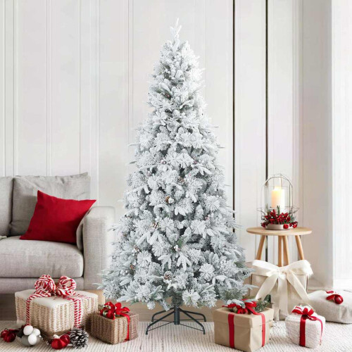 Berkfield Artificial Hinged Christmas Tree Snow Flocked White 180 cm