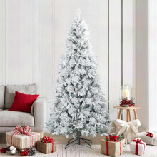 Berkfield Artificial Hinged Christmas Tree Snow Flocked White 210 cm