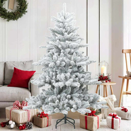 Berkfield Artificial Hinged Christmas Tree Snow Flocked White 150 cm