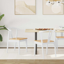 Berkfield Dining Chair 2 pcs White and Natural Solid Rubber Wood