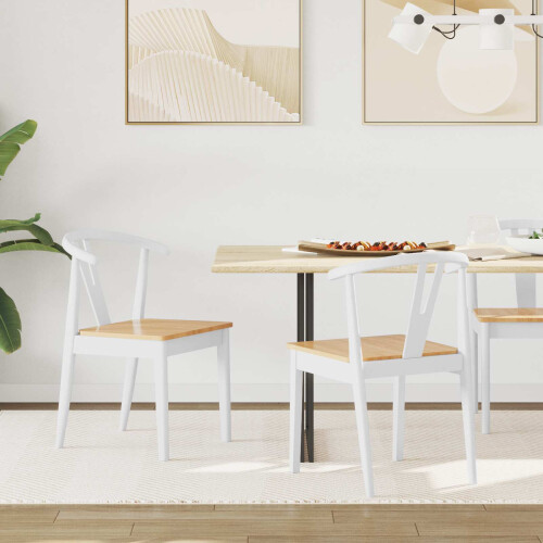 Berkfield Dining Chair 2 pcs White and Natural Solid Rubber Wood