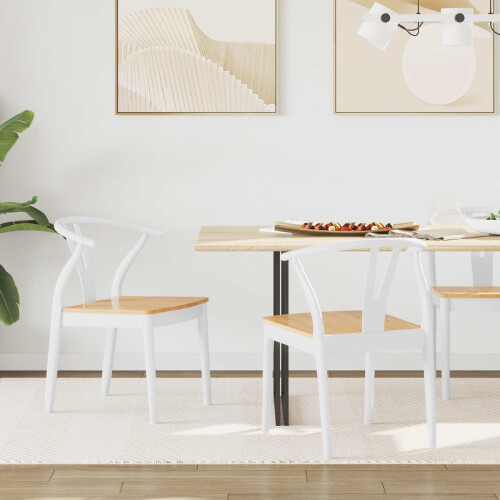 Berkfield Dining Chair 2 pcs White and Natural Solid Rubber Wood