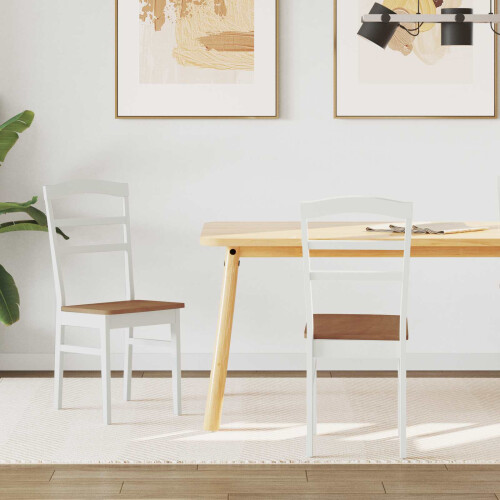 Berkfield Dining Chair 2 pcs White and Natural Solid Rubber Wood