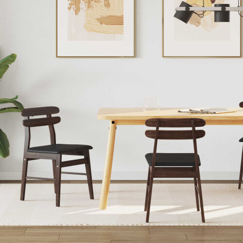 Berkfield Dining Chair 2 pcs Light Brown and Black Solid Rubber Wood
