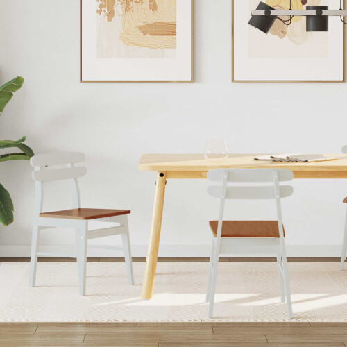 Berkfield Dining Chair 2 pcs White and Natural Solid Rubber Wood