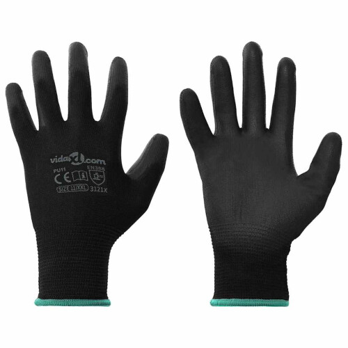 Berkfield Work Gloves 12 pcs Black 11 / XXL Polyester