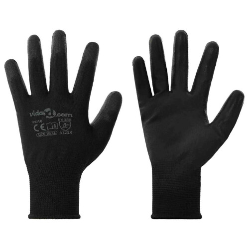 Berkfield Work Gloves 12 pcs Black 10 / XL Polyester