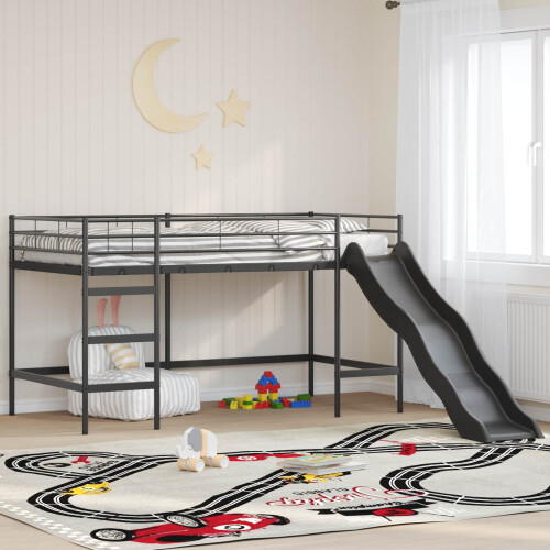 Berkfield Kids'Loft Bed Frame with Slide Black and Anthracite
