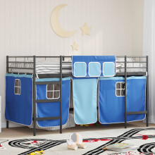 Berkfield Kids'Loft Bed Frame with Curtains Black and Blue 80 x 200 cm