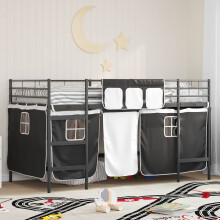 Berkfield Kids'Loft Bed Frame with Curtains Black 107 x 200 cm