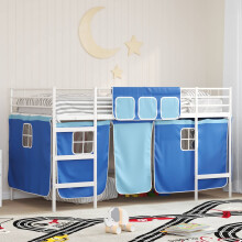 Berkfield Kids'Loft Bed Frame with Curtains White and Blue 100 x 200 cm