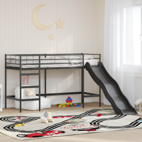 Berkfield Kids'Loft Bed Frame with Slide Black and Anthracite