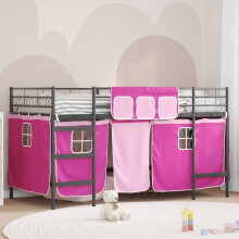Berkfield Kids'Loft Bed Frame with Curtains Black and Pink 107 x 200 cm