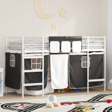 Berkfield Kids'Loft Bed Frame with Curtains White and Black 100 x 190 cm
