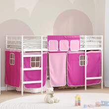 Berkfield Kids'Loft Bed Frame with Curtains White and Pink 90 x 190 cm
