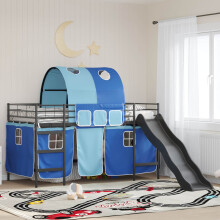 Berkfield Kids'Loft Bed Frame Black and Blue 100 x 200 cm Metal