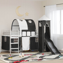 Berkfield Kids'Loft Bed Frame White and Black 90 x 200 cm Metal