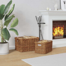 Berkfield Firewood Basket 2 pcs Brown Lacak Rattan