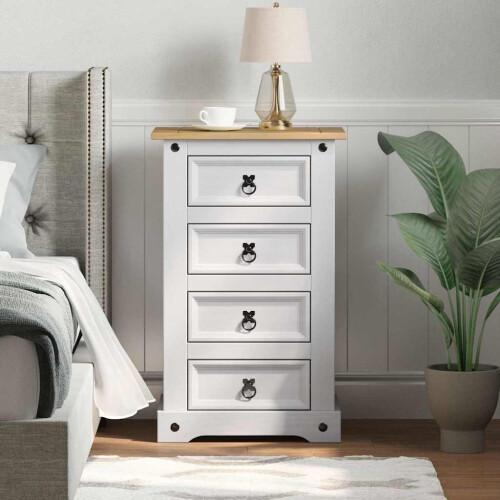 Berkfield Bedside Table Corona White 53 x 39 x 84 cm Solid Pine Wood