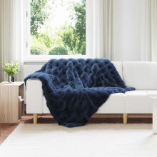 Berkfield Anti-Slip Faux Rabbit Fur Blanket Olite 4 pcs Marine Blue