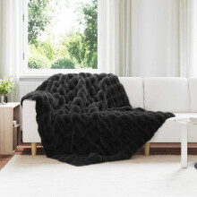 Berkfield Anti-Slip Faux Rabbit Fur Blanket Olite 4 pcs Black Polyester
