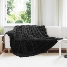 Berkfield Anti-Slip Faux Rabbit Fur Blanket Olite Black 220 x 240 cm