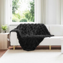 Berkfield Anti-Slip Faux Rabbit Fur Blanket Olite Black 130 x 150 cm