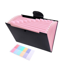 12 Pockets Expandable File Case Plastic Document Organiser-Pink