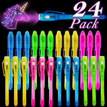 24 Pack Invisible Ink Pens with UV Light Reveal, Secret Spy Design Party Favors for Kids