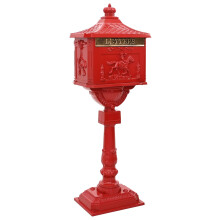 Berkfield Standing Mailbox Red 42.5 x 29.5 x 117 cm Cast Aluminum