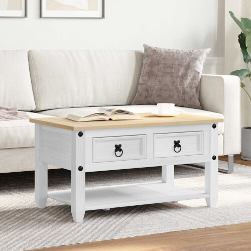 Berkfield Coffee Table with Drawer White 85 x 50 x 45 cm Solid Pine Wood