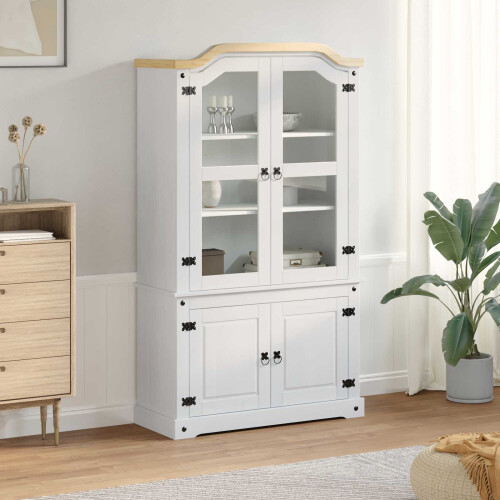 Berkfield Display Cabinet White 103.5 x 42 x 180 cm Solid Pine Wood