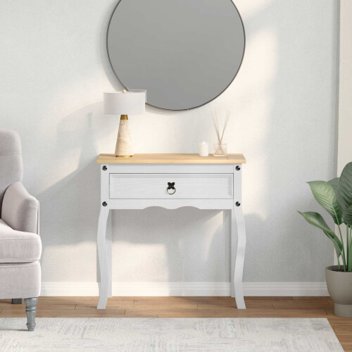 Berkfield Console table with Drawer White 73 x 35 x 73 cm Solid Pine Wood