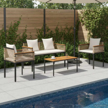 Berkfield Outdoor Furniture Set Beige and Cream White Poly Rattan