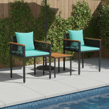 Berkfield Outdoor Furniture Set Black and Turquoise Poly Rattan