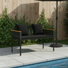 Berkfield Outdoor Bench with Cushion Black 117 x 54 x 74.5 cm Poly Rattan