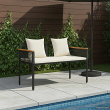 Berkfield Outdoor Bench Black and Cream White 117 x 54 x 74.5 cm