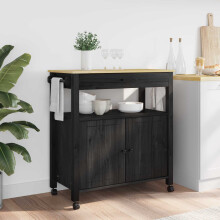 Berkfield Kitchen Trolley MONZA Black 84 x 40 x 88.5 cm Solid Pine Wood