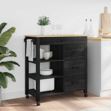 Berkfield Kitchen Trolley MONZA Black 84 x 40 x 88.5 cm Solid Pine Wood