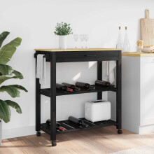 Berkfield Kitchen Trolley MONZA Black 84 x 40 x 88.5 cm Solid Pine Wood