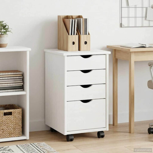 Berkfield Rolling Cabinet White 34 x 39 x 56 cm Solid Pine Wood