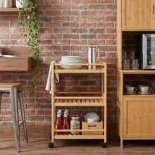 Berkfield Kitchen Trolley with Wheels Natural 46 x 38 x 76 cm Bamboo