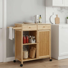 Berkfield Kitchen Trolley with Wheels Natural 90.5 x 36 x 86.5 cm Bamboo