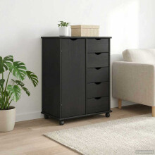 Berkfield Rolling Cabinet Grey 63.5 x 39 x 79 cm Solid Pine Wood