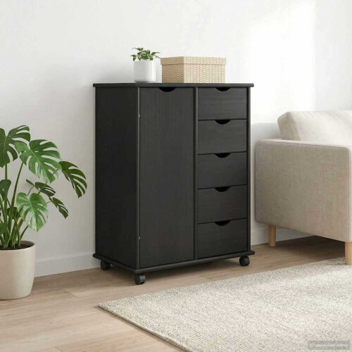 Berkfield Rolling Cabinet Grey 63.5 x 39 x 79 cm Solid Pine Wood