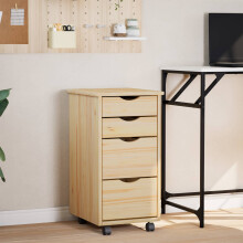 Berkfield Rolling Cabinet with Desk MOSS Clear Varnish 34 x 39 x 65.5 cm