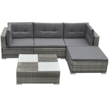 Berkfield 5 Piece Garden Lounge Set with Cushions Poly Rattan Grey