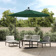 Berkfield Hanging Garden Parasol with LED Lighting 300 cm Green Metal Pole